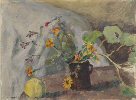 Pomme et bouquet de fleurs