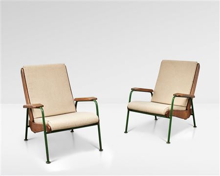 Pair of 'Visitor' armchairs with slats