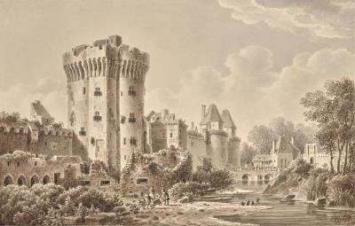 View of a château on the seashore, near the Château de Maillé in Brittany