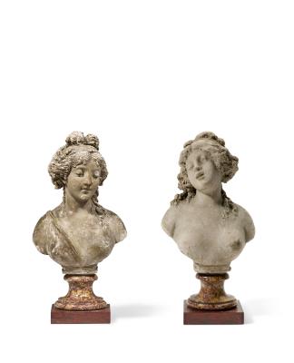 Two busts of young girls or bacchantes