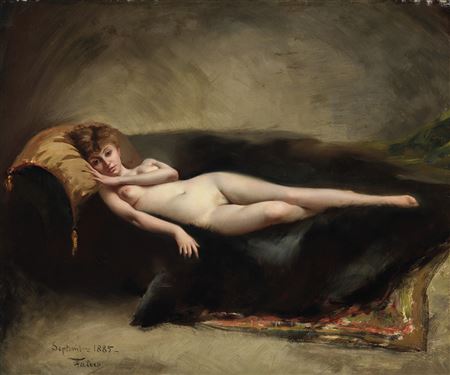 Naked woman lying on a sofa