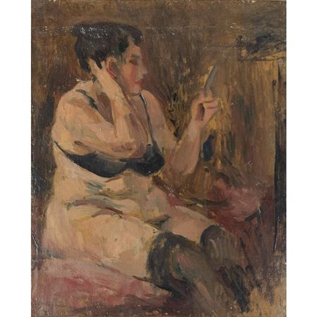 Nude Woman with Mirror by Amleto Santis - Auction record, sale price, and art valuation. Compare with similar artists and explore comparable artworks.