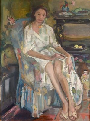Sitting woman with cigarette