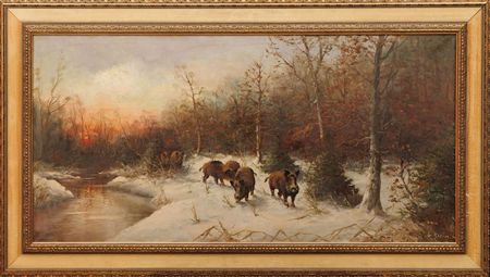 WINTER LANDSCAPE WITH BOARS