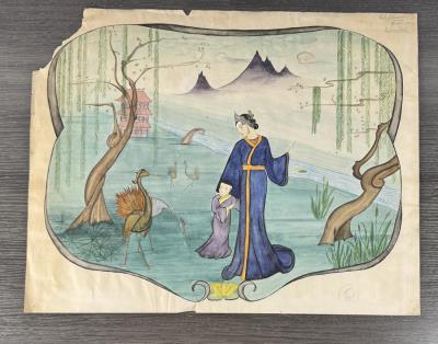 Chinese Maiden Watercolor Painting