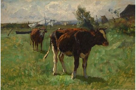 Sample artwork by Fritz Grebe (1850 - 1924), known for genre, animal and landscape painting - View similar artists and auction records