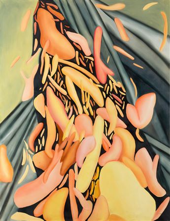 Sample artwork by Paulina Jolda (Born 1995), known for painting and mixed media of colorful, linear opposition theme images - View similar artists and auction records