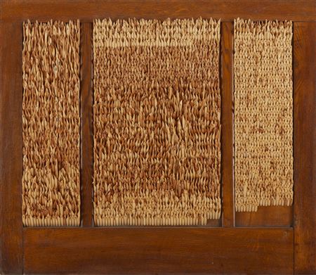 Sample artwork by Andrzej Szewczyk (1950 - 2001), known for symbolic works with crayons, pistachio shells, and wooden objects written with cast lead. - View similar artists and auction records