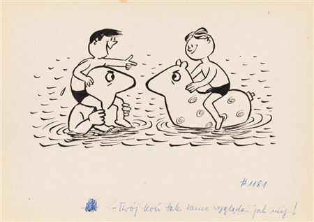 "Your horse look the same like mine!", satirical illustration