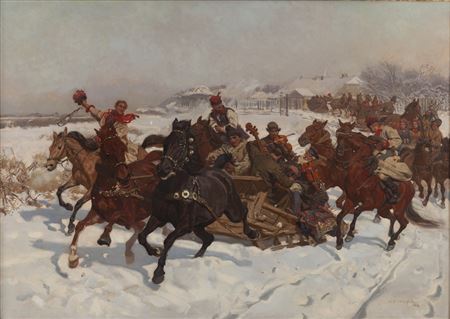 Sample artwork by Josef Chelmonski (1849 - 1914), known for symbolic landscape and romanticized peasant genre painting - View similar artists and auction records