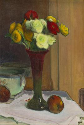 Vase with flowers and apples, circa 1903