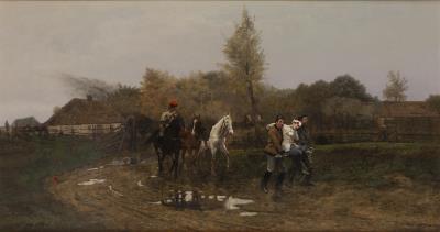 Sample artwork by Antoni Piotrowski (1853 - 1924), known for war correspondant and illustrator, horses, portraits, genre - View similar artists and auction records