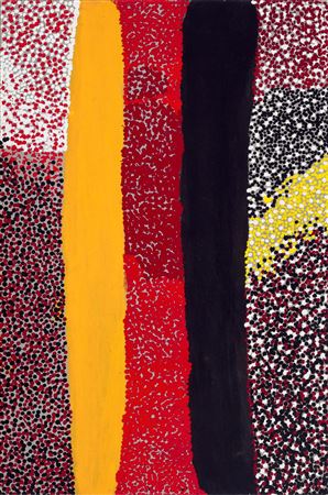 MOORUN NEAR LAKE MACKAY: SANDHILLS DURING FLOODED SUMMER RAINS by Sunfly Tjampitjin - Auction record, sale price, and art valuation. Compare with similar artists and explore comparable artworks.
