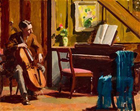 INTERIOR WITH CELLO PLAYER (GRAEME INSON), 1949