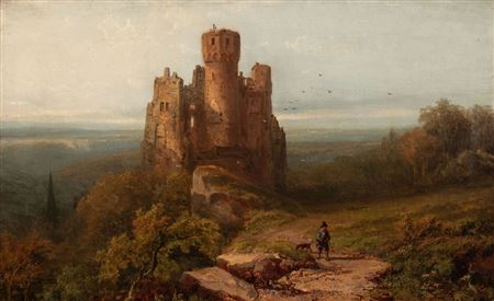 Huntsman and Dog Near Castle Ruins by Albert de Keyser - Auction record, sale price, and art valuation. Compare with similar artists and explore comparable artworks.