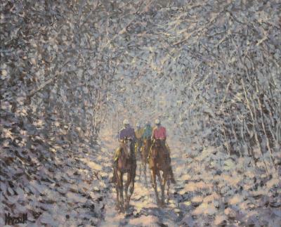 Sample artwork by Peter Howell (Born 1932), known for horse racing genre, equine art, horses in landscape painting - View similar artists and auction records
