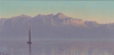 View of Lake Geneva and the Alps in the Background