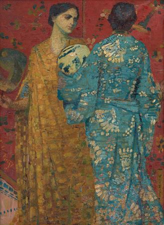Decorative Arrangement (also known as Two Girls in Kimonos and Two Women in Japanese Costume, Red Background) 1909