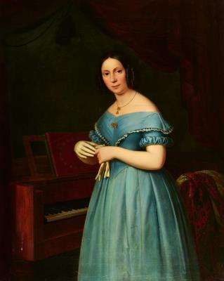 Portrait of the musician Fanny Cäcilie Mendelssohn Bartholdy (1805-1847) with piano