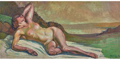 Nu féminin allongé en plein air