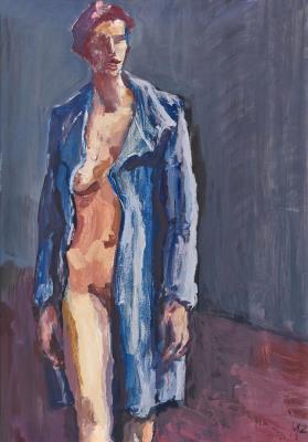 Female Nude with Blue Coat