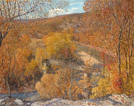 View of a Bridge in Autumn, 1931 by C Harry Allis - Auction record, sale price, and art valuation. Compare with similar artists and explore comparable artworks.