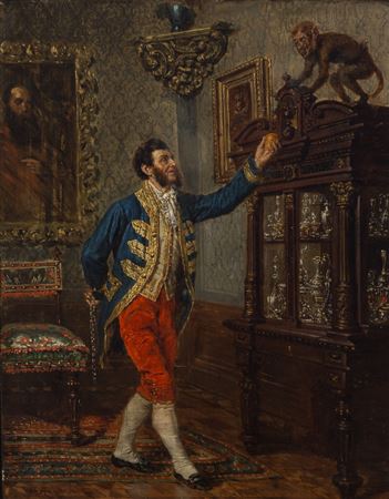 A Gentleman Playing with a Monkey