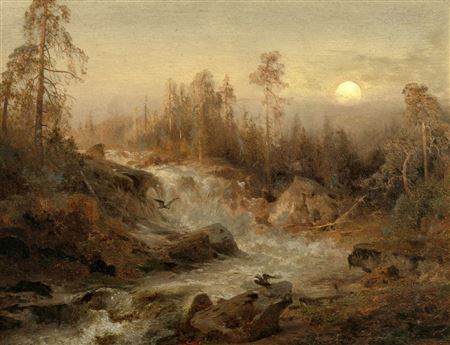 Norwegian Waterfall at Sunset