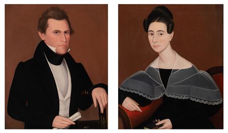 Woman with an Organdy Collar and Man Holding a Scroll, circa 1835-36 (2)