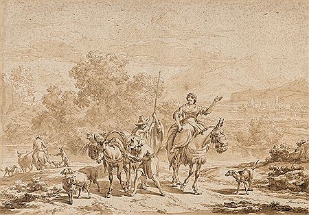 Landscape with Herdsmen, Farm Animals, and a Young Woman Riding a Mule