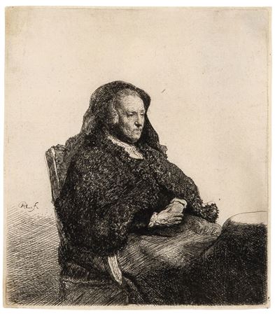 THE ARTIST'S MOTHER SEATED (BARTSCH, HOLLSTEIN 343; HIND 52; NEW HOLLSTEIN 91)