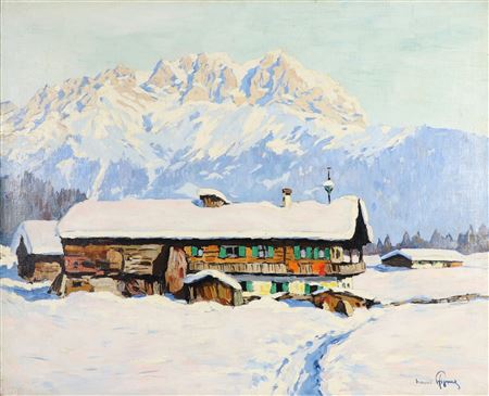 Tyrolean Farmhouse in Winter with Wild Kaiser