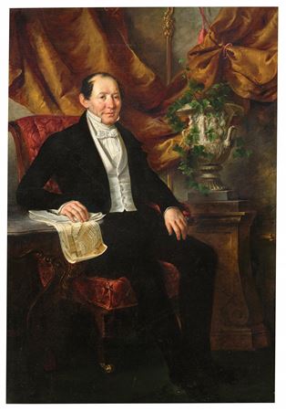 Portrait of Franz Morawetz (Raudnitz 1789–1868 Vienna) with the Construction Plan of the Sofienbad by Friedrich Schilcher - Auction record, sale price, and art valuation. Compare with similar artists and explore comparable artworks.