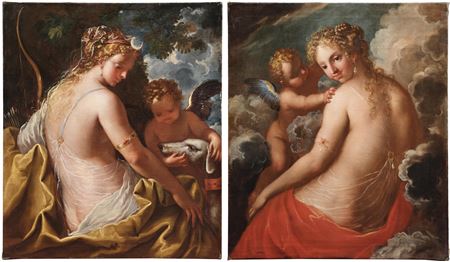 Diana and Cupid; and Venus and Cupid (pair)