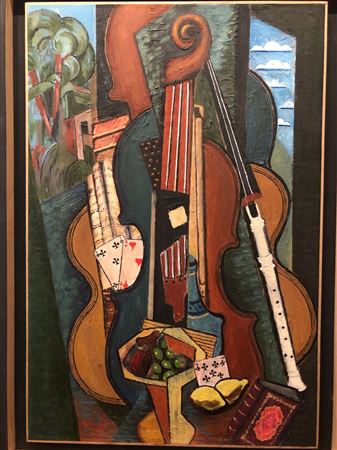 Cubist composition with musical instruments