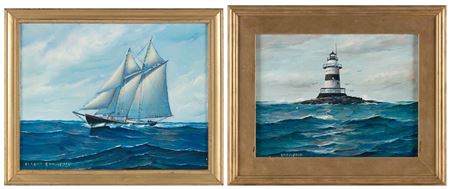 Two marine paintings: A Clipper Ship; A Lighthouse