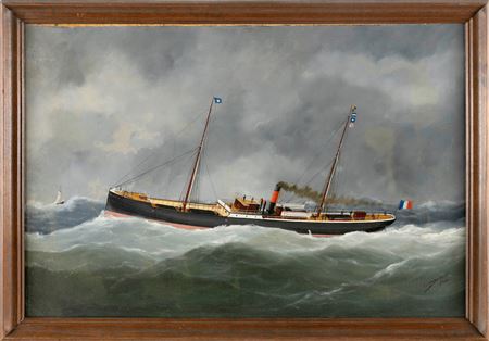 Steam/sail ship in heavy seas