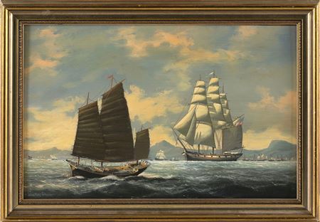 Schooner and junk off the coast
