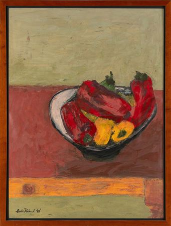 Still life of peppers in a bowl