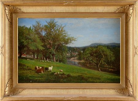 Pastoral scene with cattle and sheep.