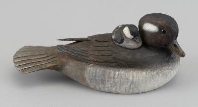 Bufflehead Hen with Chick Carving