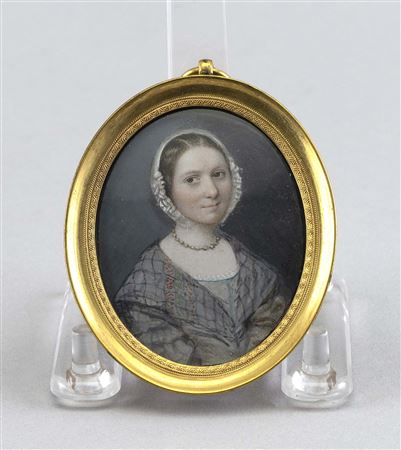 Young Lady Wearing a Bonnet and a Gray Dress