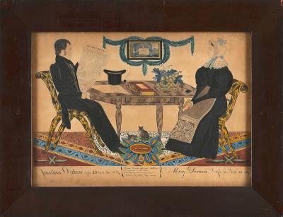 Portrait of Jonathan and Mary Dockum of New Hampshire, and their two cats