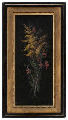 Still life of goldenrod and bleeding hearts