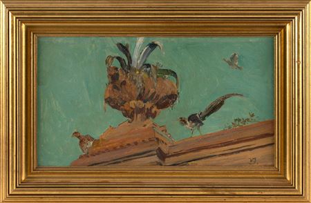 Pheasants on a rooftop