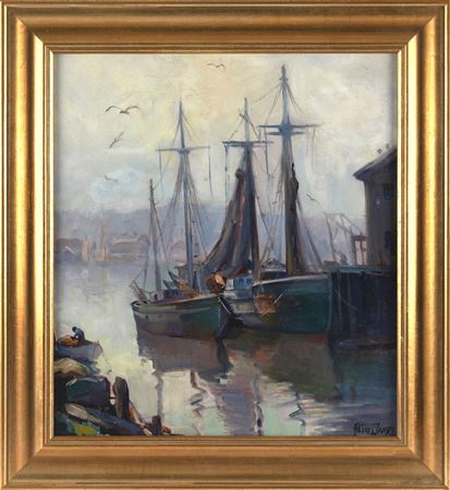 "Draggers Docked, Gloucester, Mass." by Alice Estelle Moffatt James - Auction record, sale price, and art valuation. Compare with similar artists and explore comparable artworks.