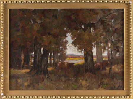 Sunny day with cows under the shade of trees