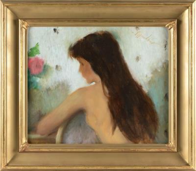 Nude with long hair and rose