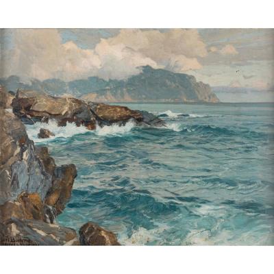 Brechende Wellen an der Küste von Nervi
