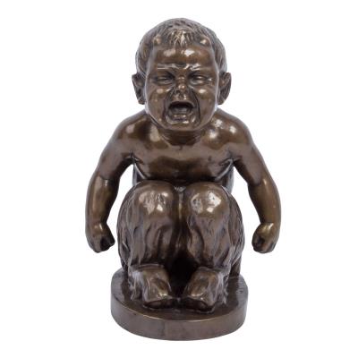 Screaming faun boy squatting on an oval plinth